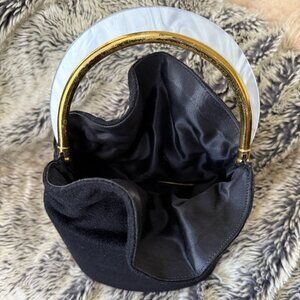 ❌ SOLD ❌ Vintage Black Velvet Handbag with Nacre & Bronze Handle